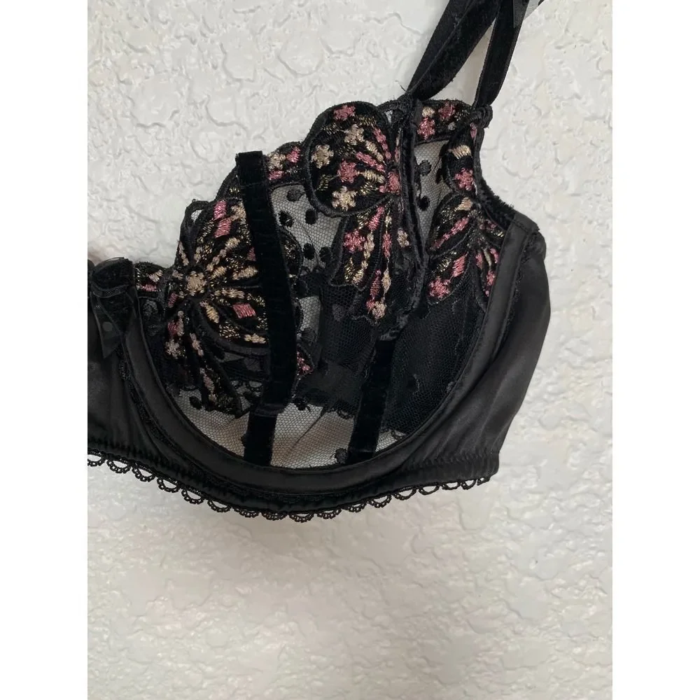 For Love & Lemons Caprice Underwire Embroidered Lace Bra Black Size 34C - Picture 7 of 12